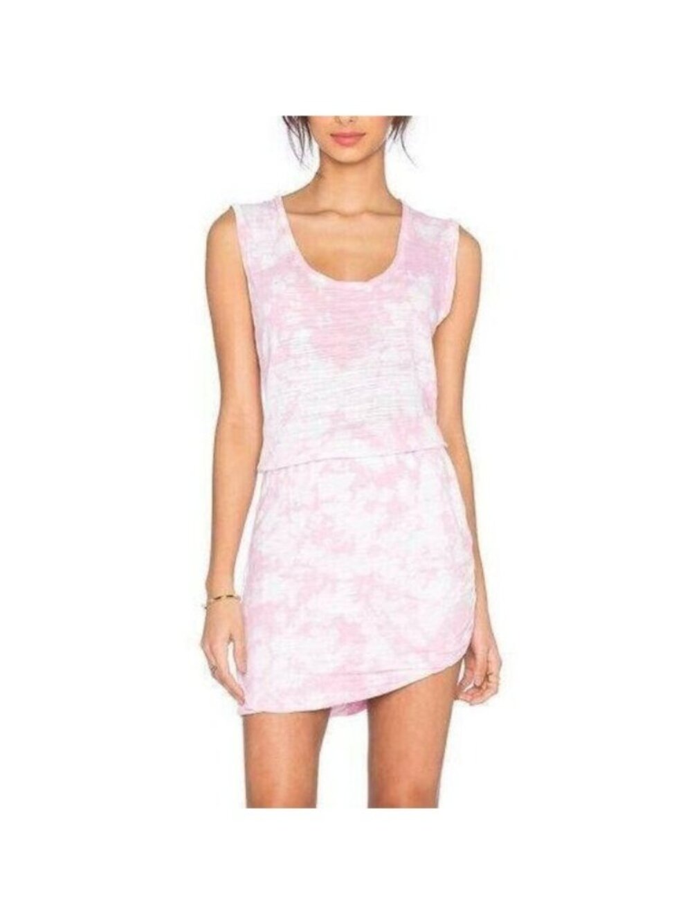 LNA Womens Dress Pink Tie Dyed Sleeveless Scoop Neck Knit Stretch Size Large NEW